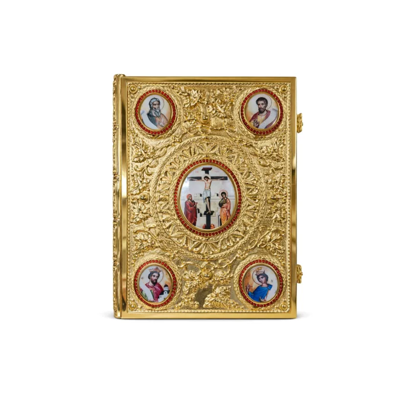 Evangeliario color oro con Crocifissione ed Evangelisti