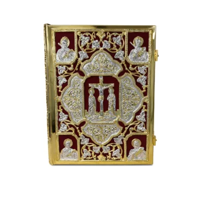 Zweifarbiges Evangeliar mit Kreuzigung und Bordeaux-Samt | 200-024
