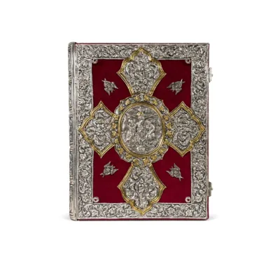 Two-tone Gospel Book with Medallion and Burgundy Velvet | 200-038