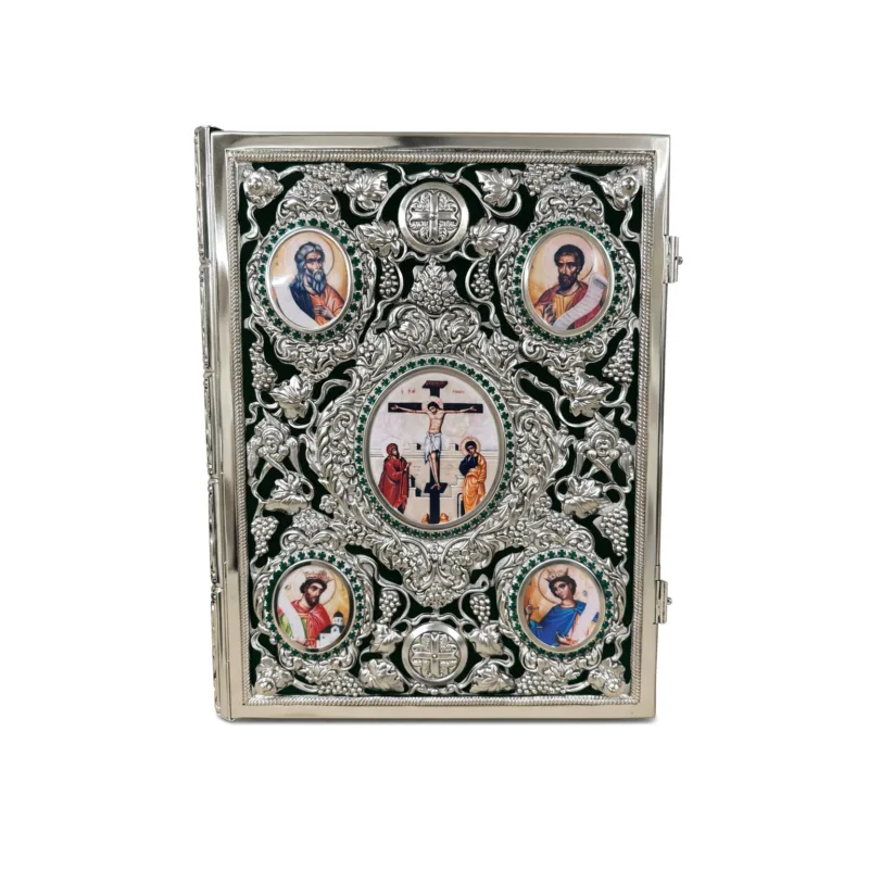 Silver-tone Gospel Book with Crucifixion and Enamel | SKU 200-046