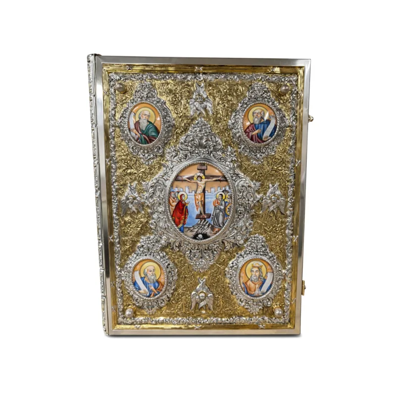 Two-tone Gospel Book with Crucifixion Icon and Evangelists | SKU 200-051